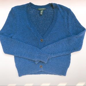 Blue Knit Cardigan Button Up Sweater
